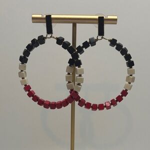 NWOT Black, White, and Red Beaded Studded Hoop Earrings